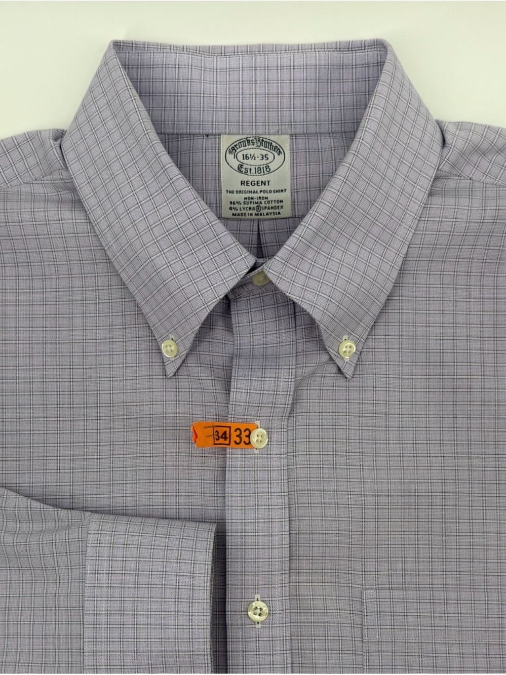 Brooks Brothers Light Lavender Check Regent Button-Down Dress Shirt Men’s L